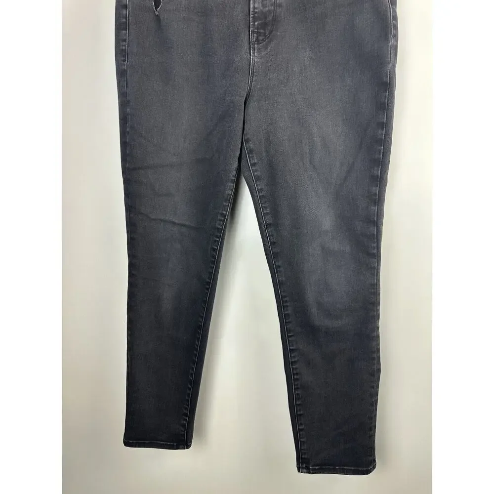 Good American Good Waist Ripped High Waist Crop Jeans Distressed Black Size 14 - Picture 5 of 12
